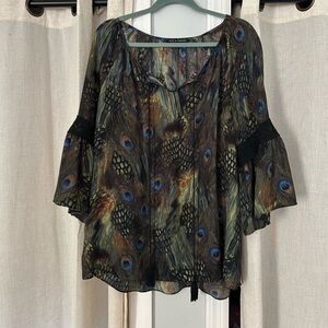 Zac & Rachel Peacock Feather Blouse - Black & Green